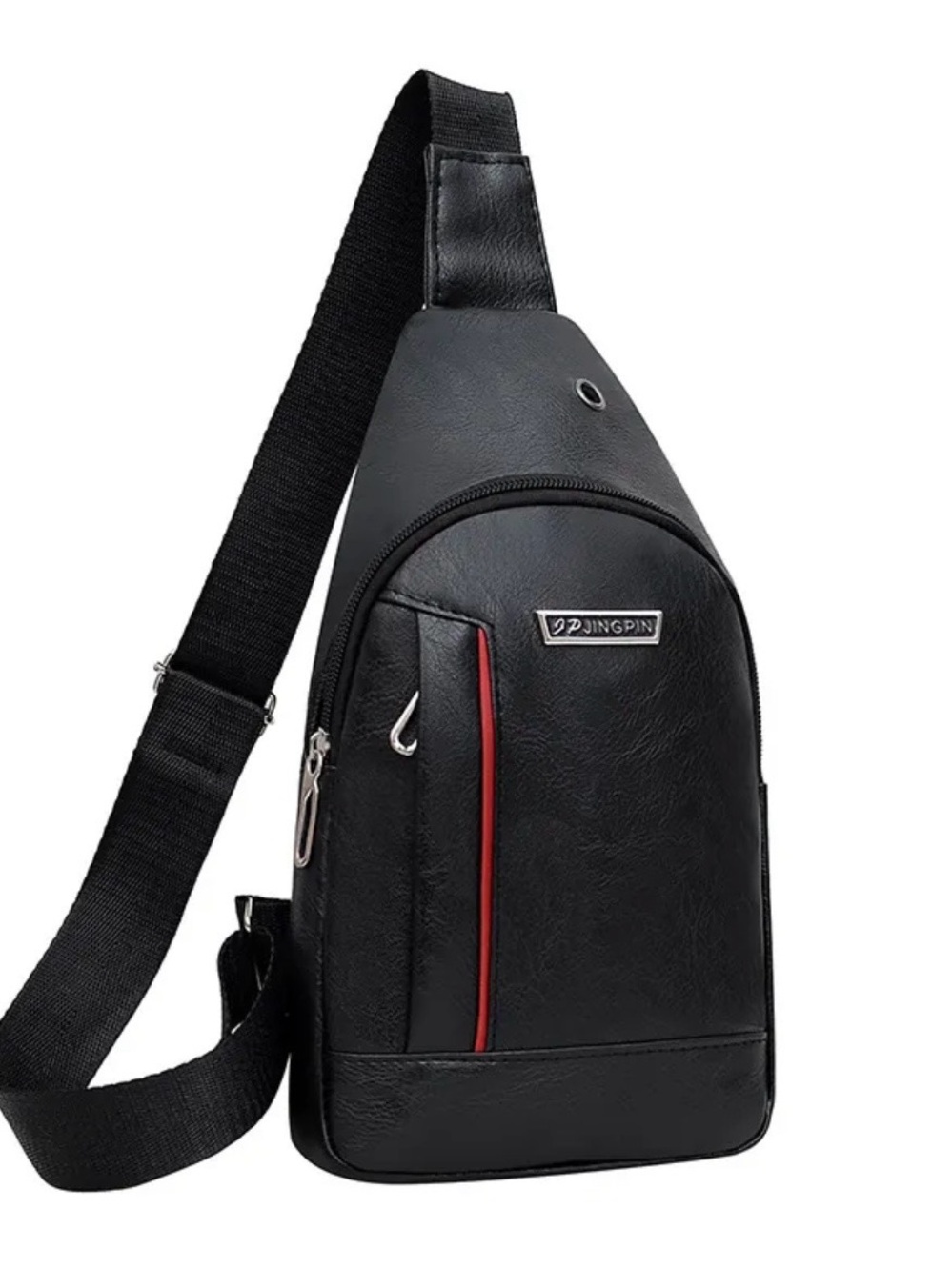 Black Sling Belt Bag with Red Accent